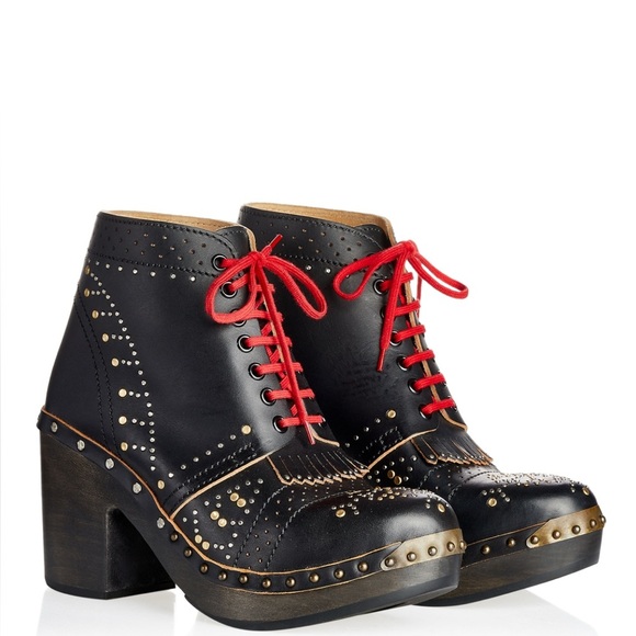 NEW Burberry Studded Ankle Boots Black Leather Riveted Lace Up Clogs Size 40 - Picture 1 of 15